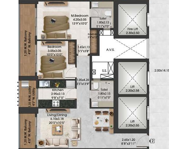 2 BHK Floor Plan